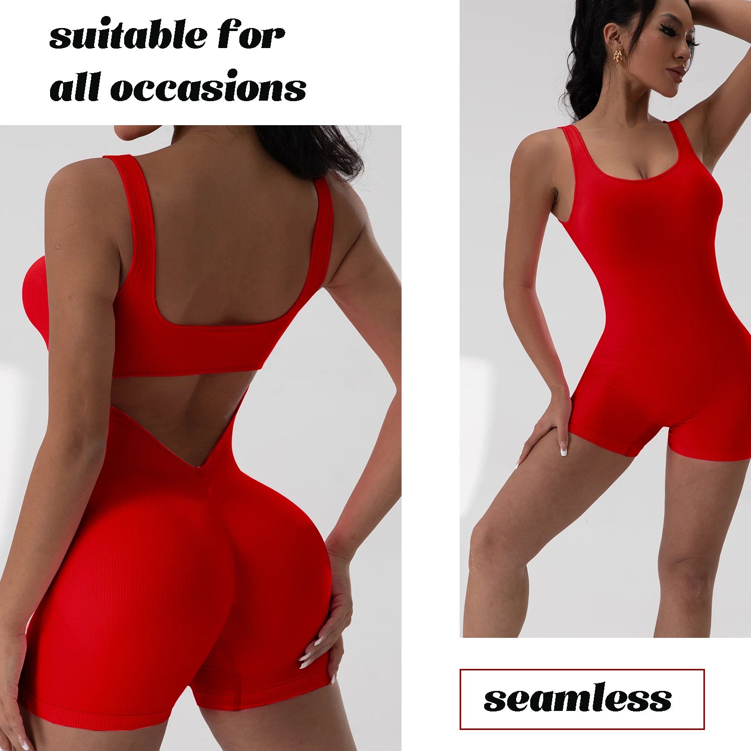 Women's backless yoga jumpsuit, tummy control, U-neck, sleeveless, seamless sports jumpsuit, mesh, stretchy, no bust pads