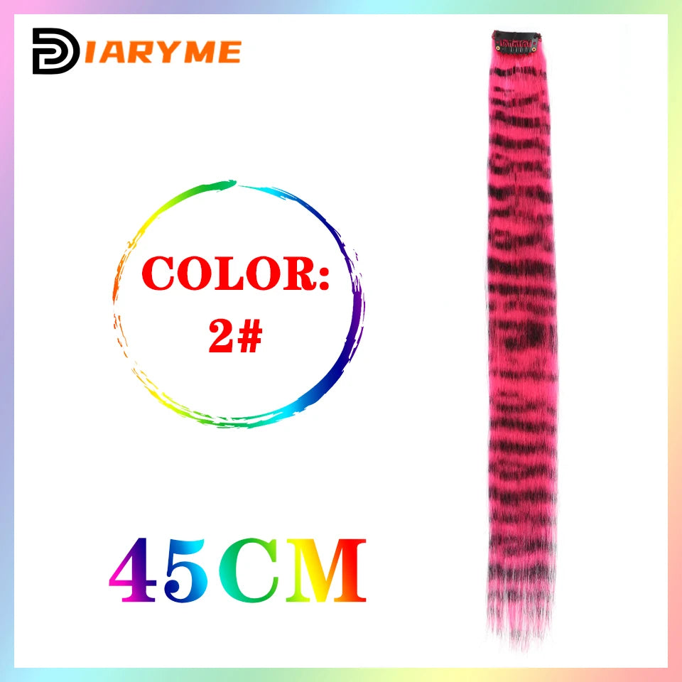 Colorful curly synthetic hair extensions for girls, long clip-in hairpiece, multicolored party strands, wig piece, for women and children
