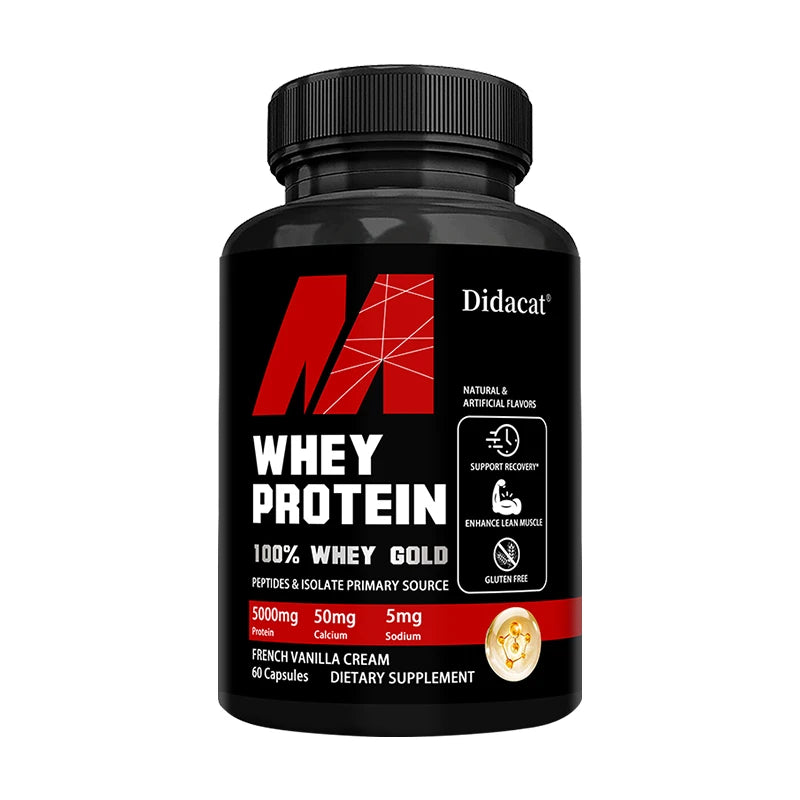 Capsules de protéines de lactosérum - Contient 5000 mg de protéines - Soutient la récupération, la santé musculaire équilibrée, sans gluten, NON-GMO