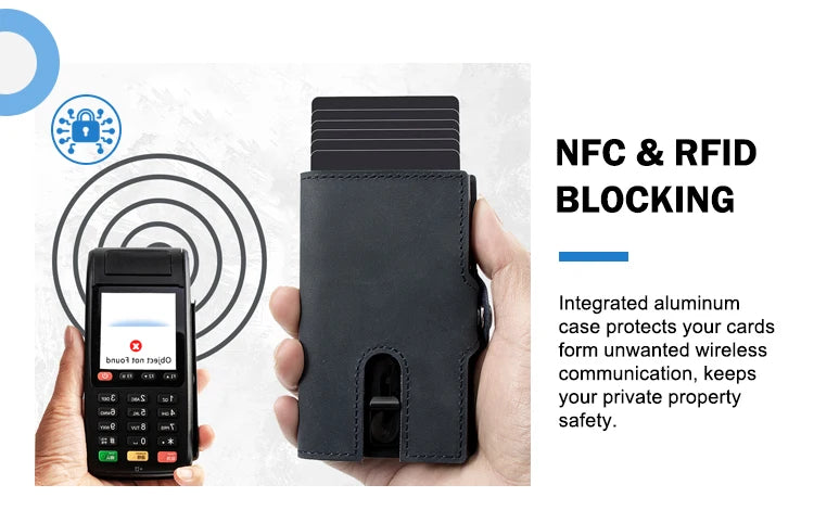 CASEKEY hommes portefeuilles véritable cuir de vache Pop Up affaires porte-carte de crédit RFID blocage mince intelligent portefeuille en Fiber de carbone avec poche