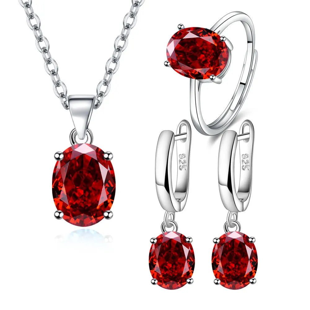 Ensemble de bijoux en argent Sterling 925 pour femmes, bague en Zircon Ellipse, collier, boucles d'oreilles, accessoires de luxe, cadeaux