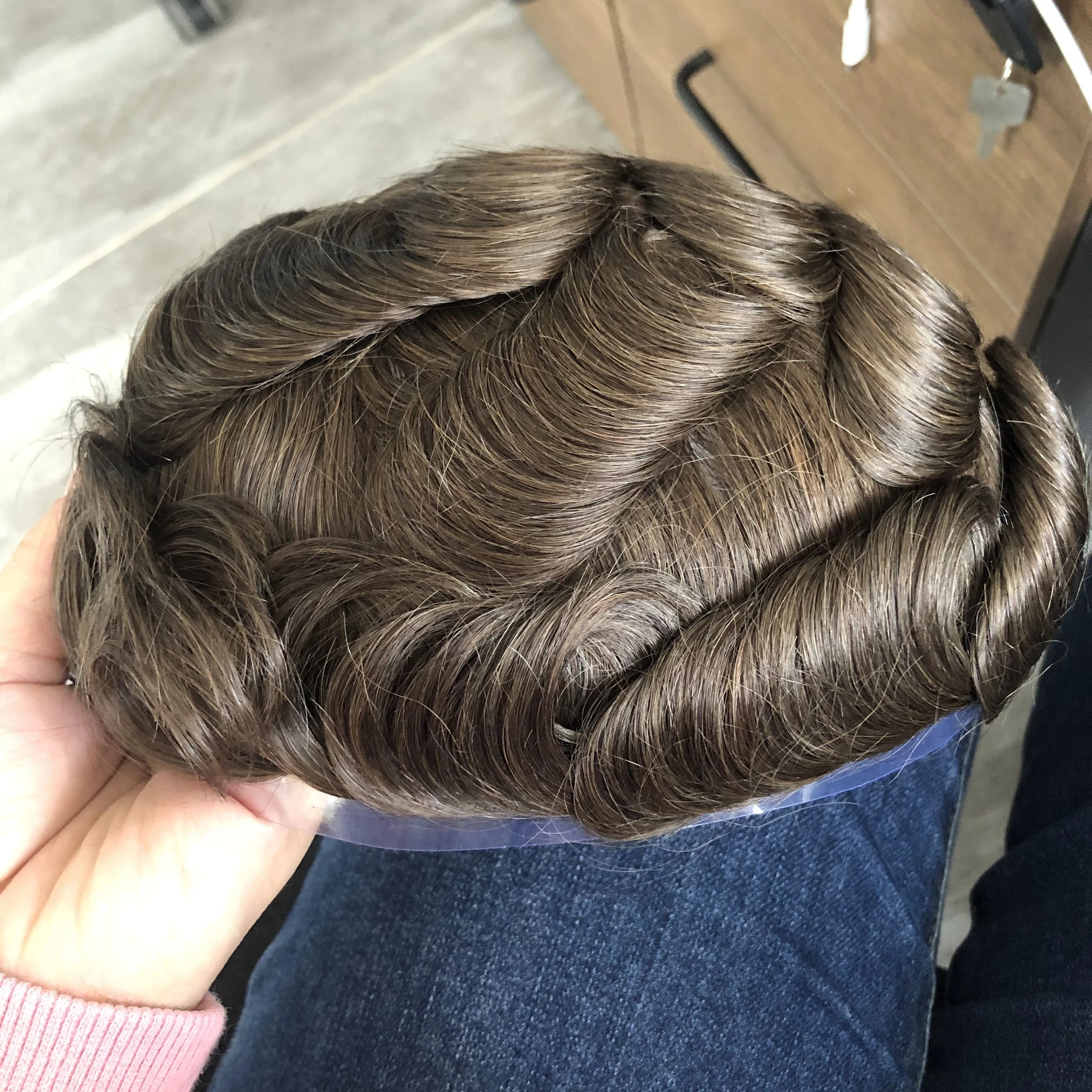 100% cheveux humains hommes toupet naissance des cheveux naturelle pleine peau Pu Base Durable mince 0.1mm hommes perruques unité de remplacement prothèse capillaire