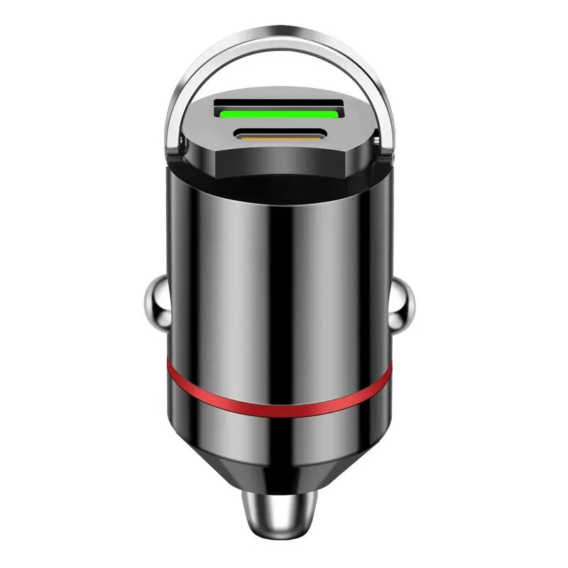 Smart car charger with mini rib ring, USB + PD port, GNE charger, PD30W