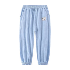 Pantalons pour enfants pour garçons et filles, en coton et lin, taille élastique, couleur unie, pantalons moustiques d'été, vêtements pour enfants, pantalons longs 100-160cm
