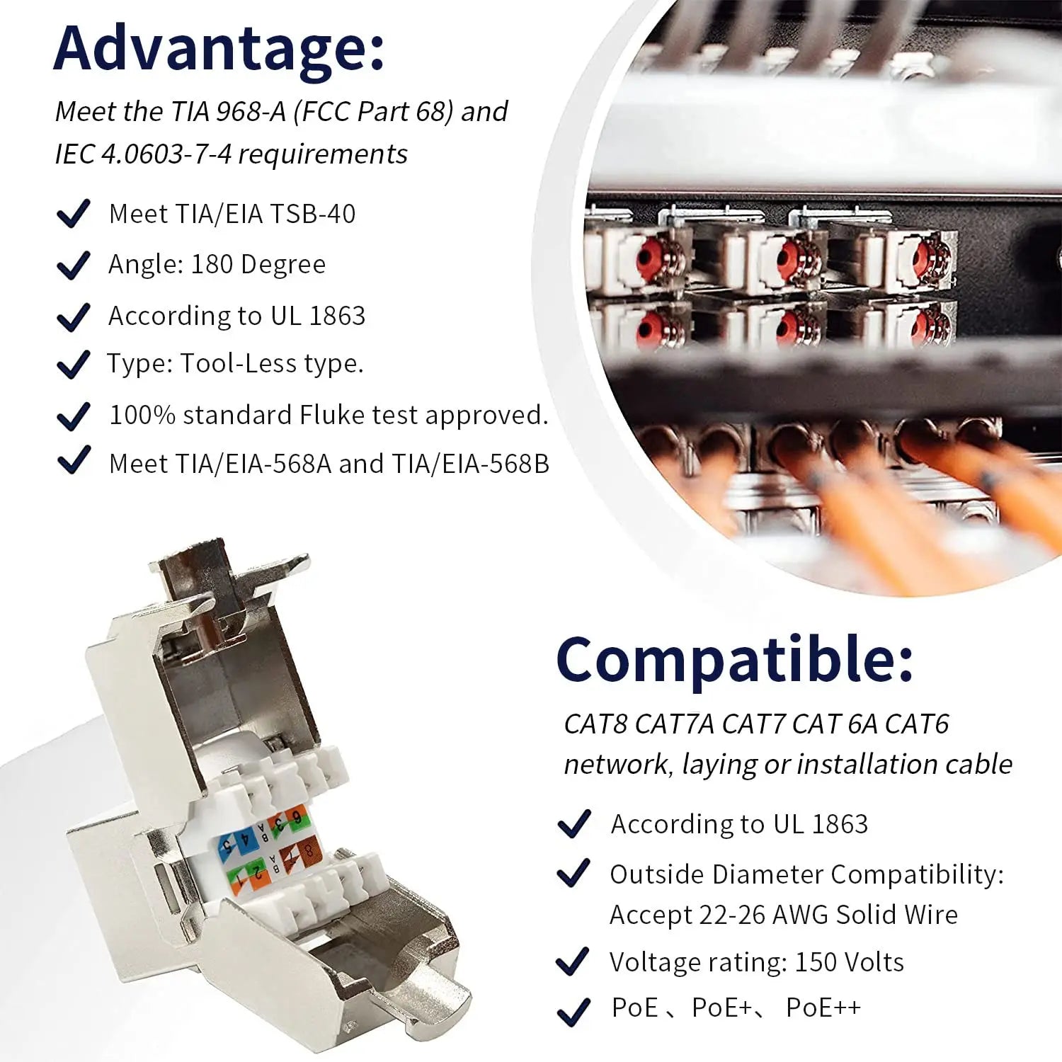 ZOERAX Cat6a Cat7 Keystone Jack Cat7 RJ45 STP Toolless Type Zinc Alloy Module Adapter Coupler Plugs for 22 to 26 AWG
