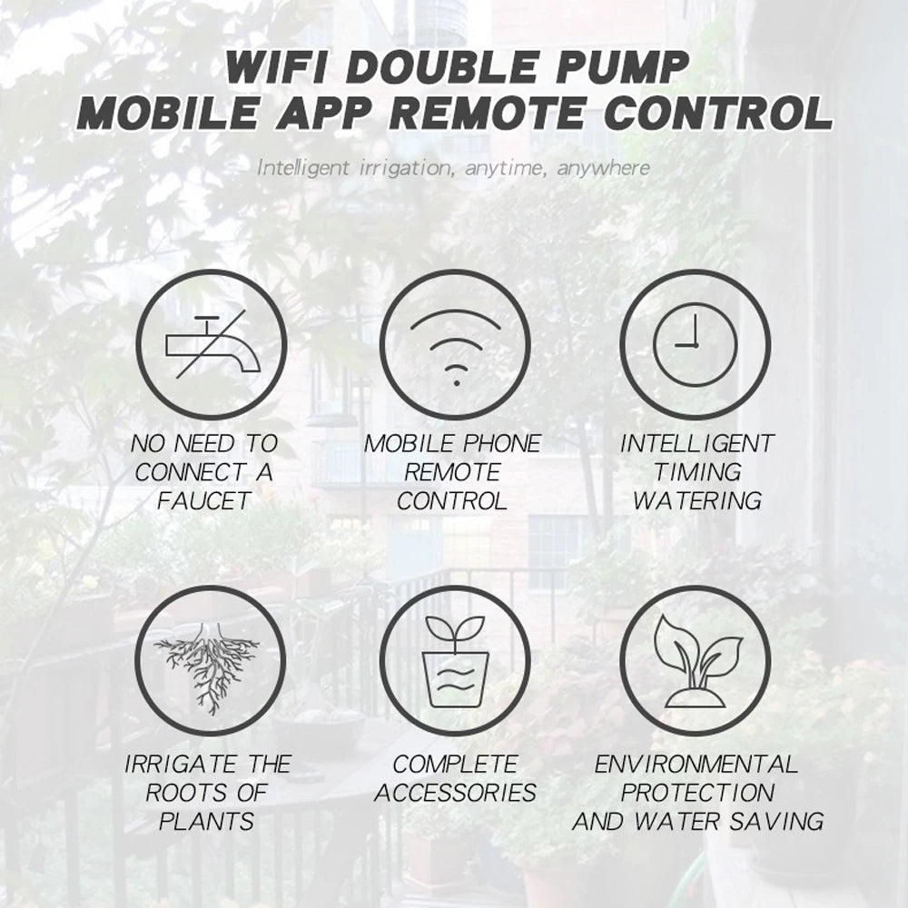 Dispositif d'arrosage Intelligent WIFI, Double pompe, système d'irrigation goutte-à-goutte automatique, contrôleur d'application à distance pour terrasse de jardin
