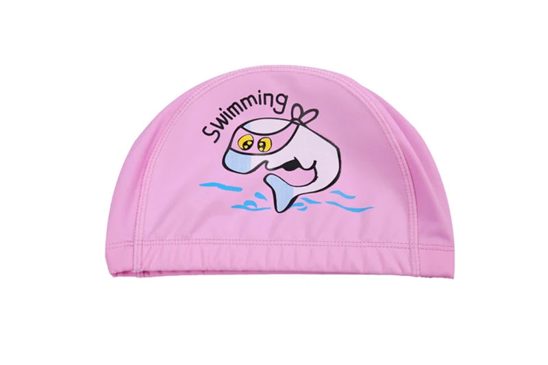Bonnet de bain imperméable en tissu PU pour enfants, mignon, Animal de dessin animé, dauphin, protège les oreilles, cheveux longs, pour garçons et filles