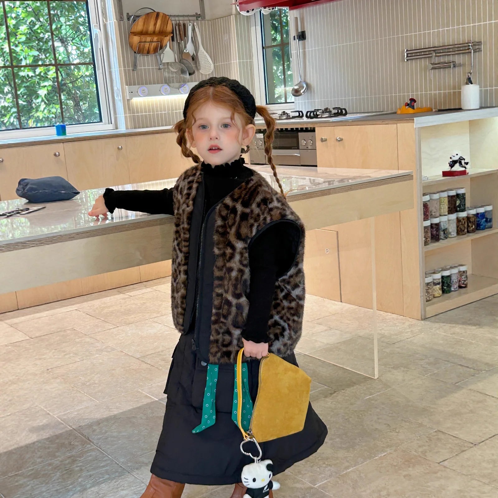 Manteau d'hiver pour filles, nouvelle mode, style occidental, fourrure intégrée, imprimé léopard, gilet en fourrure, tenue chaude quotidienne, 2025