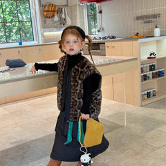 Manteau d'hiver pour filles, nouvelle mode, style occidental, fourrure intégrée, imprimé léopard, gilet en fourrure, tenue chaude quotidienne, 2025