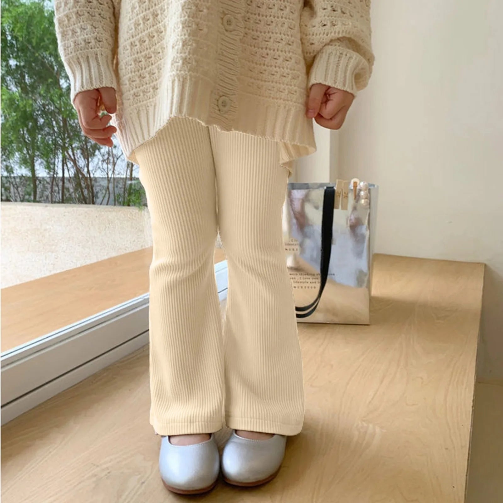 Girls' cotton flared leggings, flared pants, high-waisted, bootcut, yoga pants, bell-bottoms for children