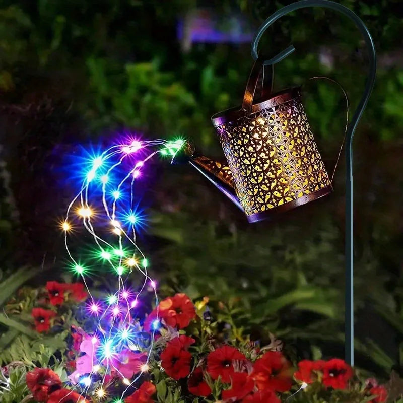 Solar Watering Can Outdoor Waterproof Shower Light LED Fairy Art for Garden Walkway Patio Lawn Decor Lighting