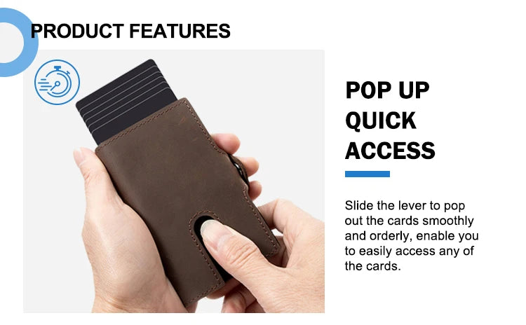 CASEKEY hommes portefeuilles véritable cuir de vache Pop Up affaires porte-carte de crédit RFID blocage mince intelligent portefeuille en Fiber de carbone avec poche
