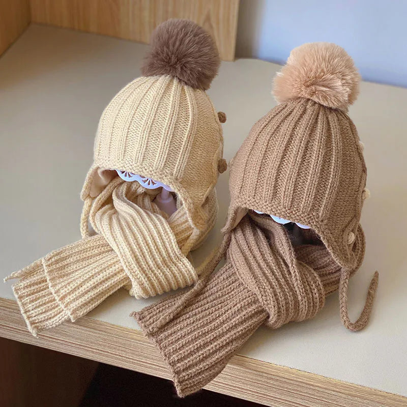 Coréen enfants écharpe chapeau ensembles automne hiver bébé chaud laine tricoté oreille Protection casquette enfant en bas âge garçons filles cou écharpe de noël