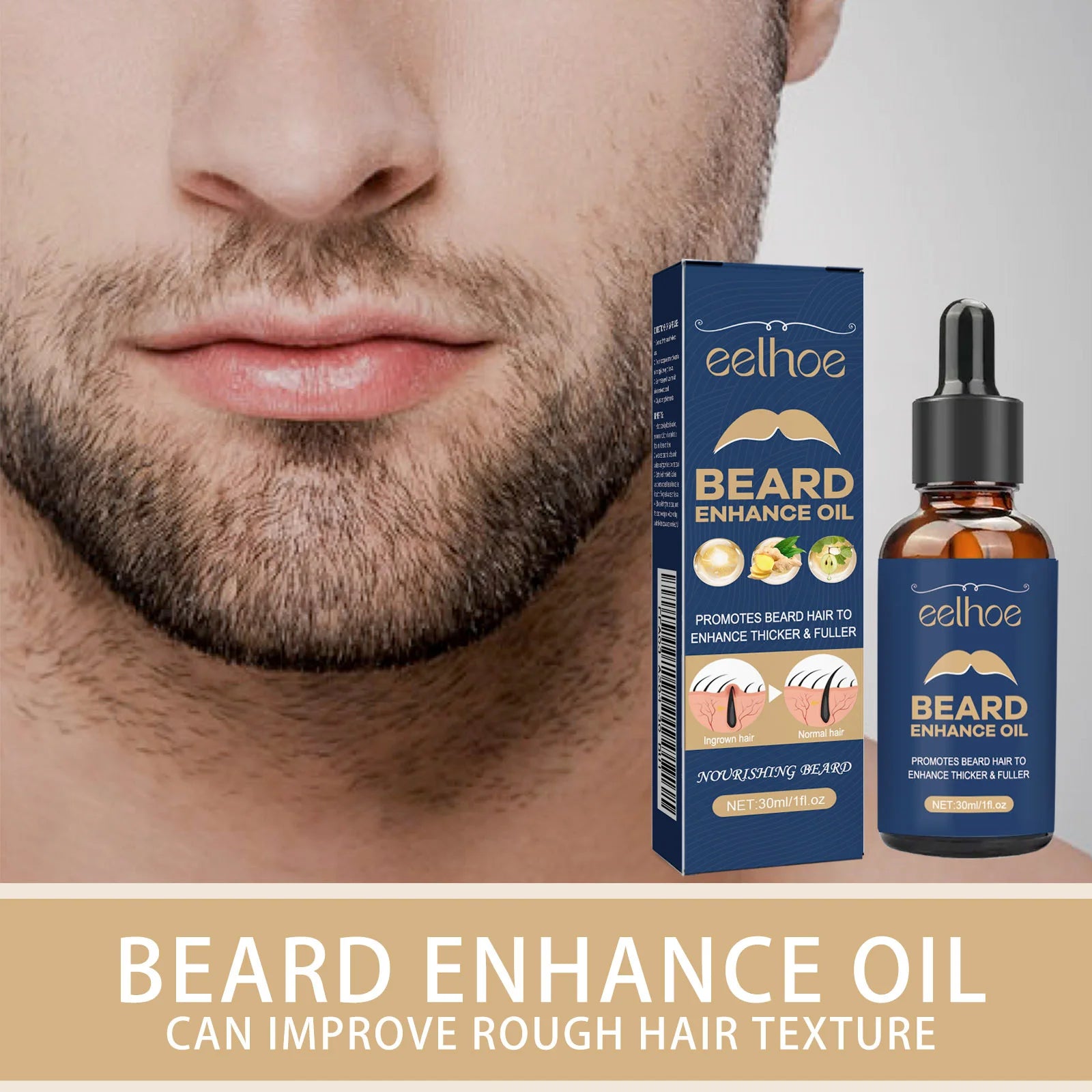 Huile de soin pour barbe, hydratante, adoucissante, nourrissante, brillante, nourrissante, épaississante, pour le toilettage et le soin de la barbe pour hommes