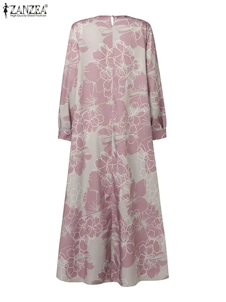 ZANZEA-Robe maxi patchwork à manches longues pour femmes, Abaya musulmane, Robe d'été élégante, Robe imprimée florale, Robe de ramadan, Kaftan éducatif, Mode
