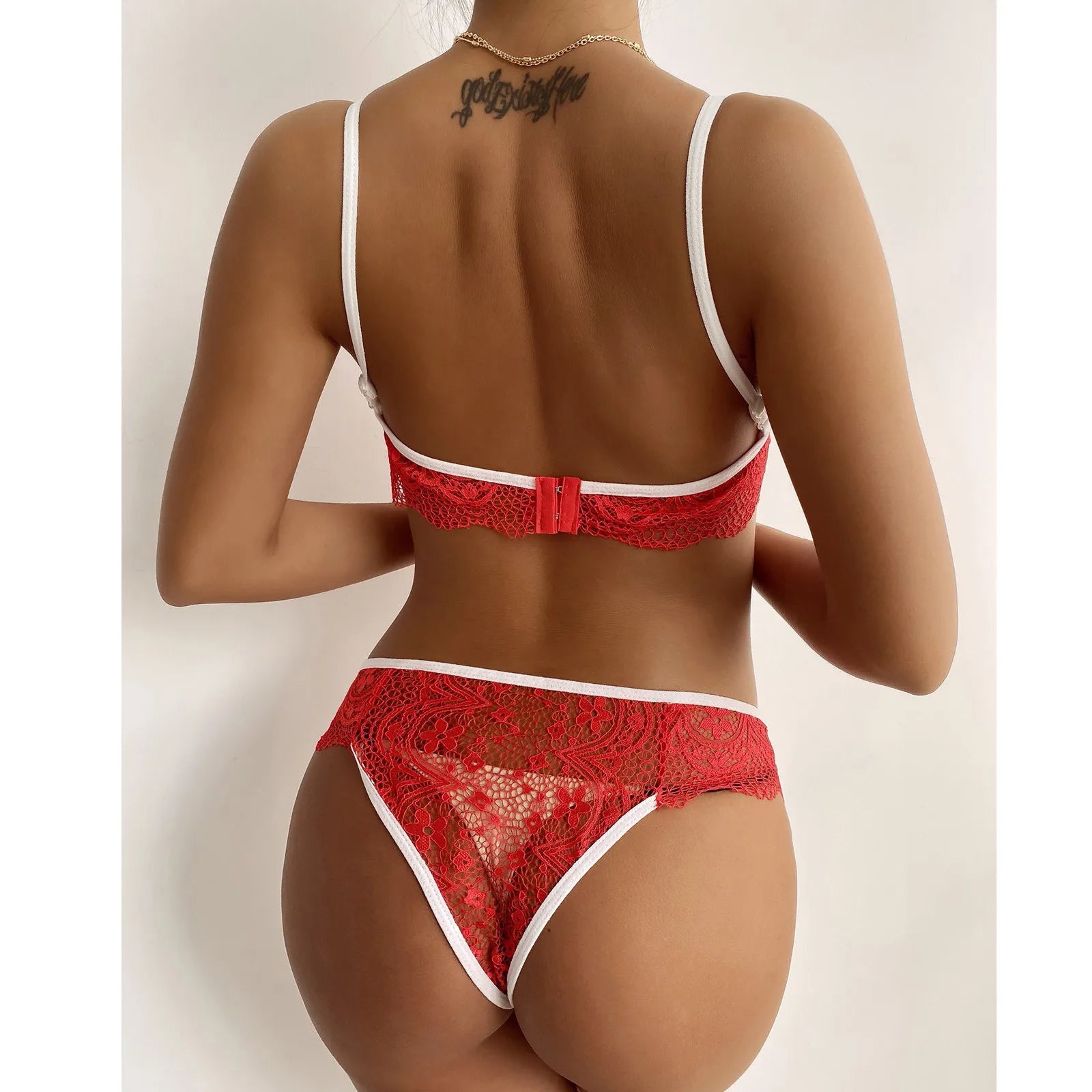 Ensemble pyjama en dentelle pour femmes, sous-vêtements Sexy, soutien-gorge à nœud papillon sans fil, string, couleur unie, ensembles de Lingerie féerique transparents