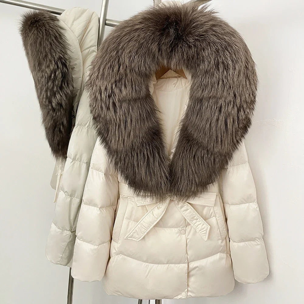 Down Jacket Women Large Fox Fur Hooded Thick Natural Silver Fur Warm Female Parkas Waterproof 2025 Winter 90% Duck Down Coat