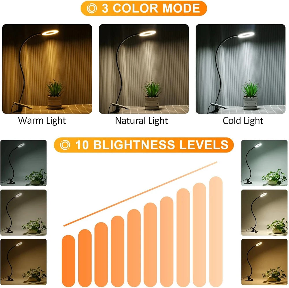 48 LED lampe de bureau Clip USB livre lumière chevet 360 °   Protection oculaire flexible, lampe de lecture à col de cygne, luminosité réglable, niveau 3