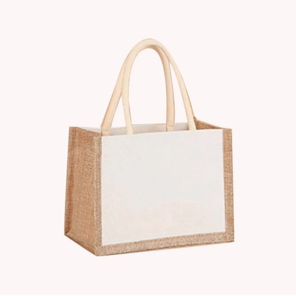 Sac fourre-tout en toile de jute réutilisable vintage, sacs en lin faits à la main, sacs à main portables pour dames, sac d'épicerie, sac cadeau d'anniversaire et de mariage