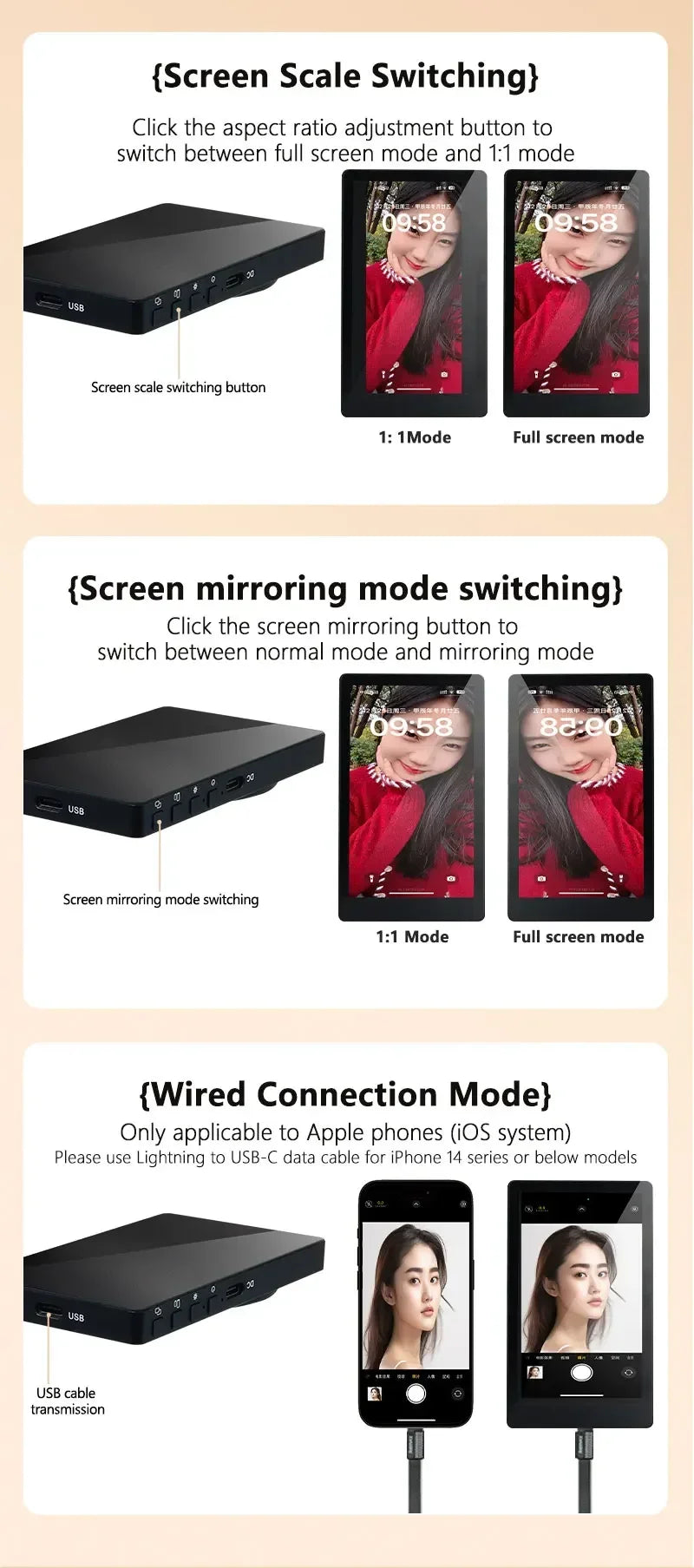 Écran de moniteur magnétique sans fil pour Smartphone Vlog, diffusion en direct, enregistrement vidéo, caméra arrière de téléphone, Selfie