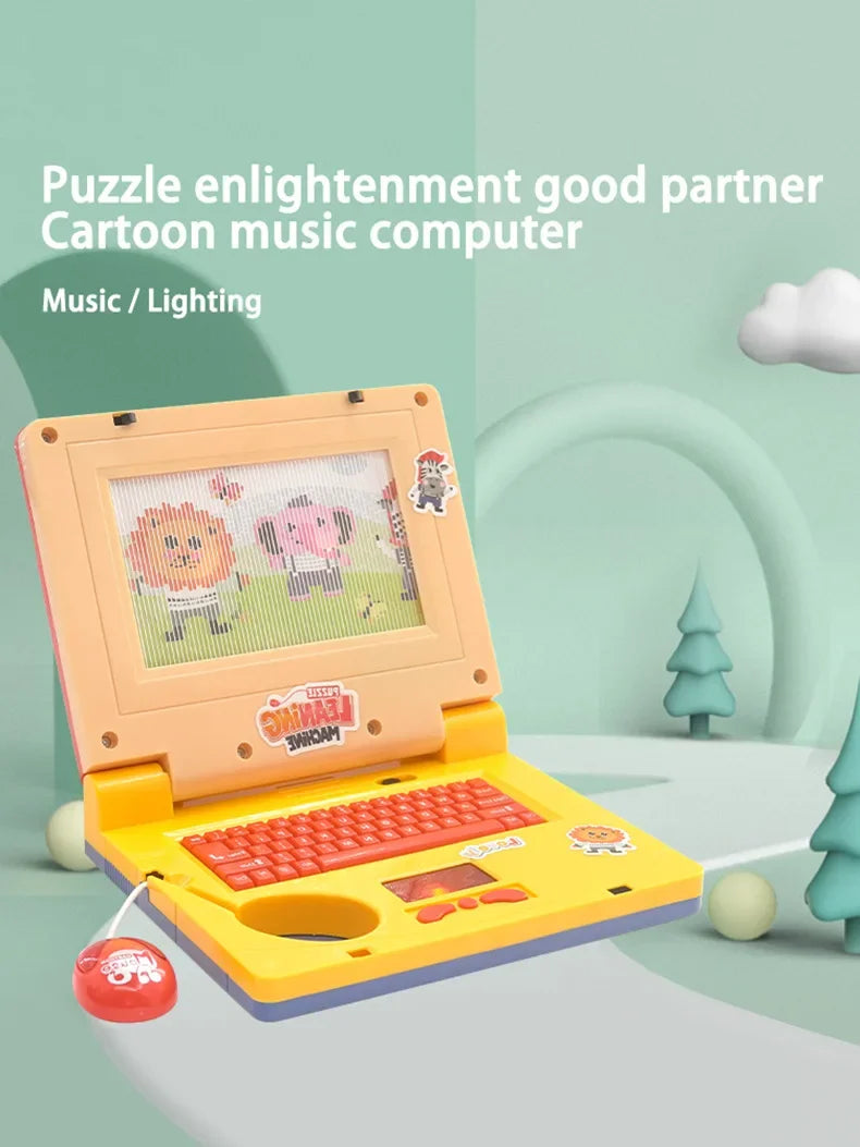 Machine d'apprentissage de Puzzle pour tout-petits, faux ordinateur portable de dessin animé avec musique légère, souris, Simulation d'ordinateur, jouets éclairants, cadeaux pour enfants