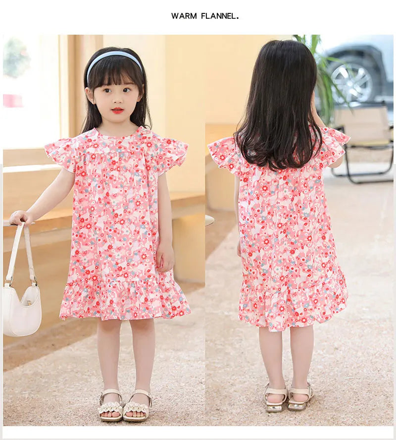 Robes d'été pour filles, 100 % coton, vêtements pour enfants, tenue de princesse de fête, à la mode, motif floral, robes de plage