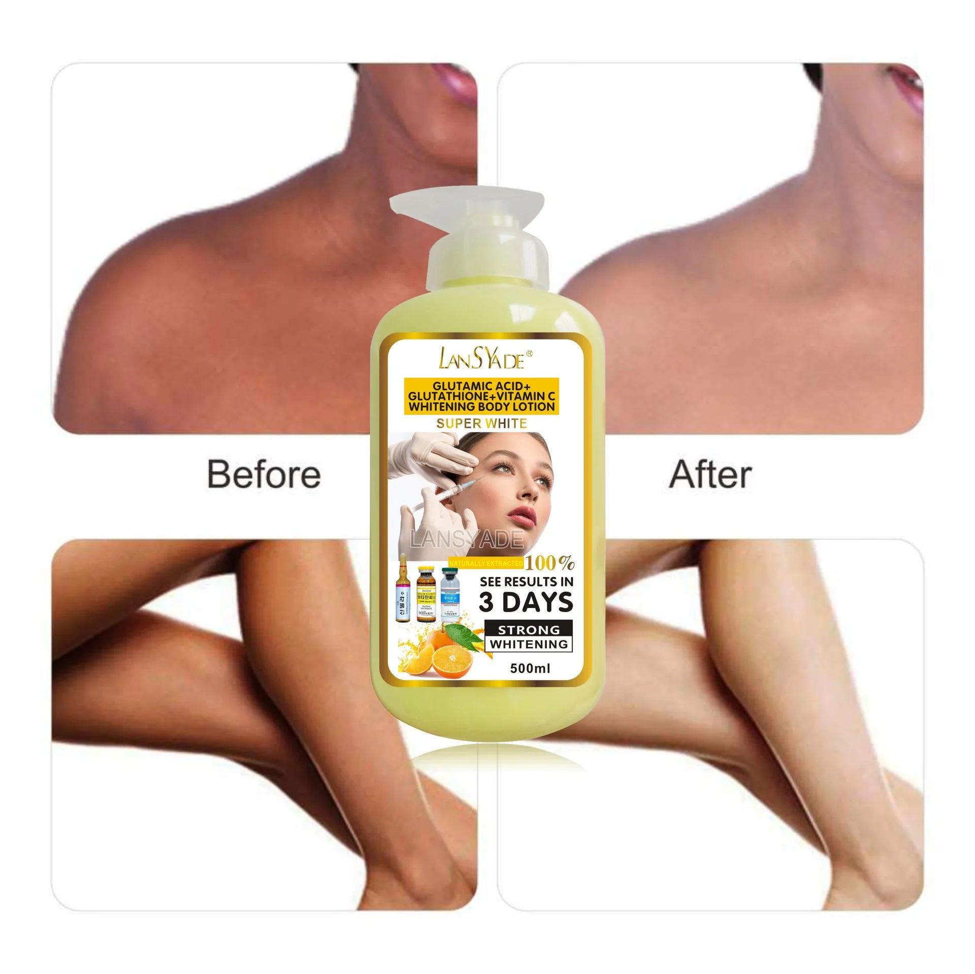 VC Glutathion Body Gratitude Facial Nourrissant, Raffermissant, Éclaircissant, Hydratant, Blanchissant, 500ml