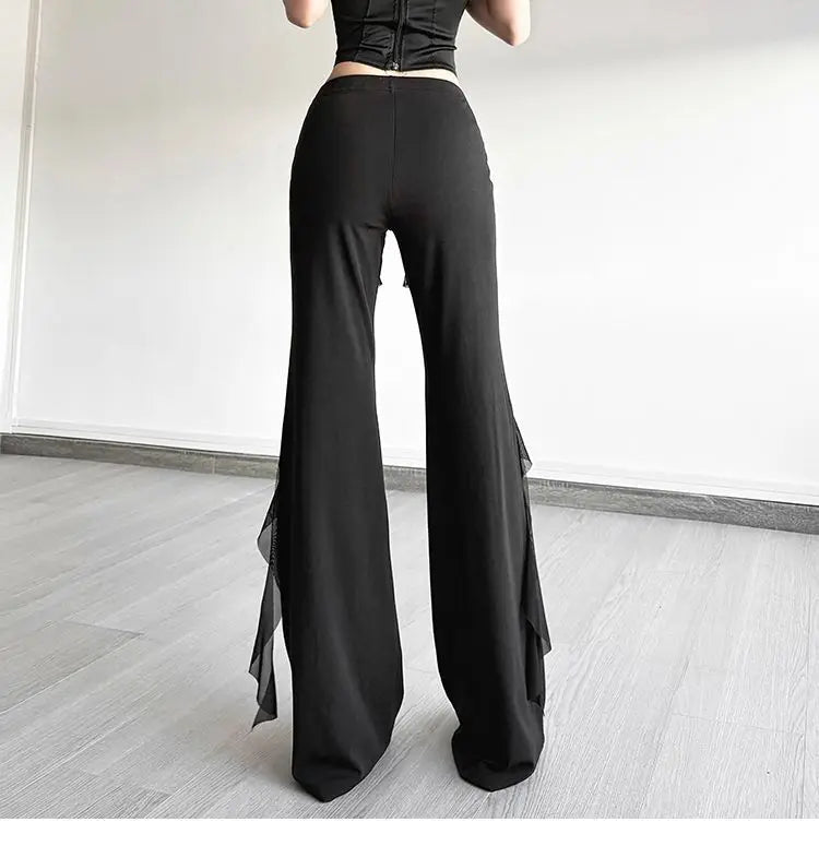 Women's high-waisted bootcut trousers, retro style, ruffled seams, with a sense of design, slimming trousers