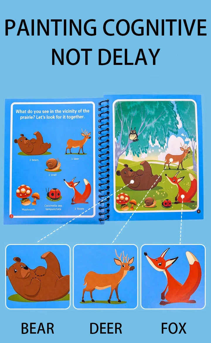 Jouets d'éducation précoce pour enfants, livre magique avec stylo, dessin à l'eau, jouets Montessori, livre de coloriage réutilisable, livre de dessin magique
