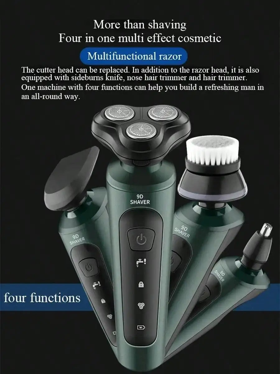 Rasoirs électriques 9D pour hommes, tondeuse électrique étanche, utilisation humide et sèche, batterie Rechargeable, rasoir rotatif, Machine de rasage