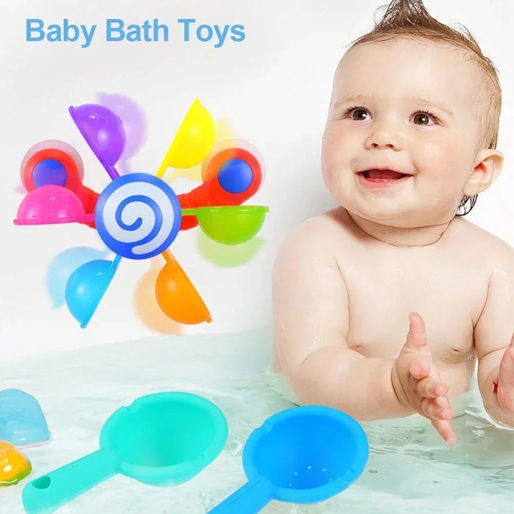 Moulin à vent arc-en-ciel pour tout-petits, ventouse de bain, jouet de pulvérisation d'eau, roue à eau colorée, ensemble de jouets de bain pour bébé, jouet d'arrosage de douche