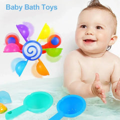Moulin à vent arc-en-ciel pour tout-petits, ventouse de bain, jouet de pulvérisation d'eau, roue à eau colorée, ensemble de jouets de bain pour bébé, jouet d'arrosage de douche