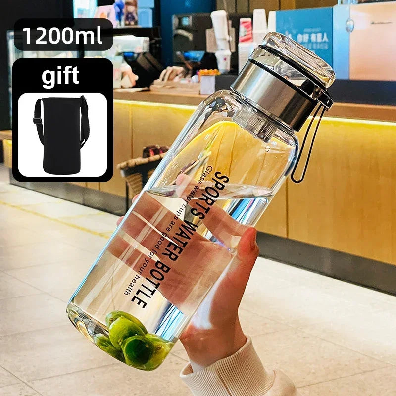 Bouteille d'Eau en Verre de Grande Capacité, Transparente, pour le Lait, le Jus, pour l'Extérieur, Portable, Étanche, pour le Thé, 2L