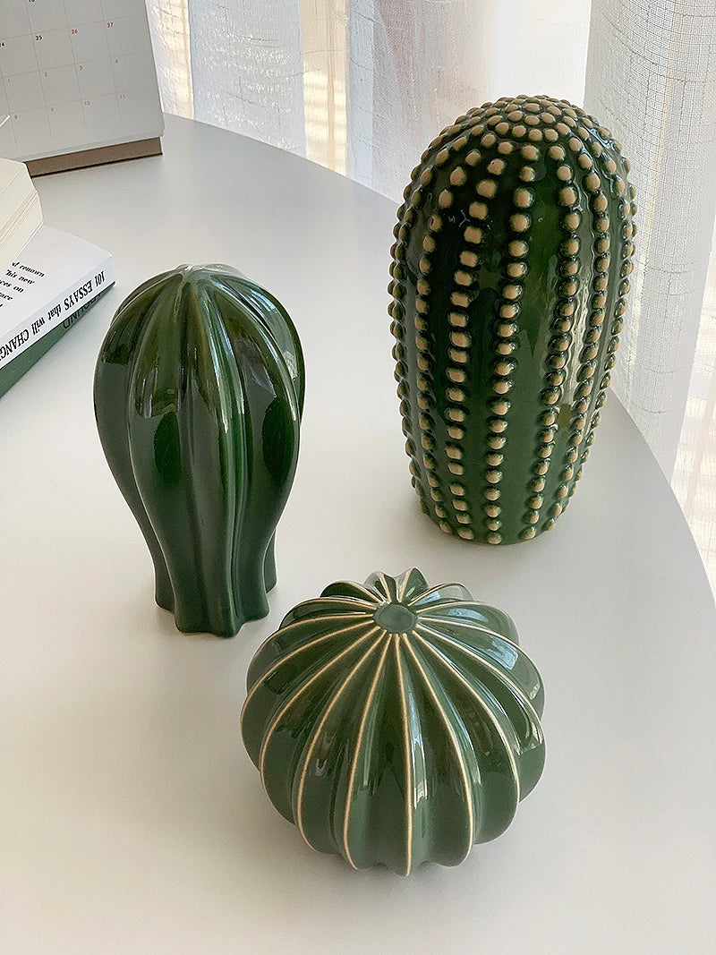 Home decor present 2024, Creative ceramic cactus, aesthetic decor, tropical desert, echinopsis room, green hotel ornament
