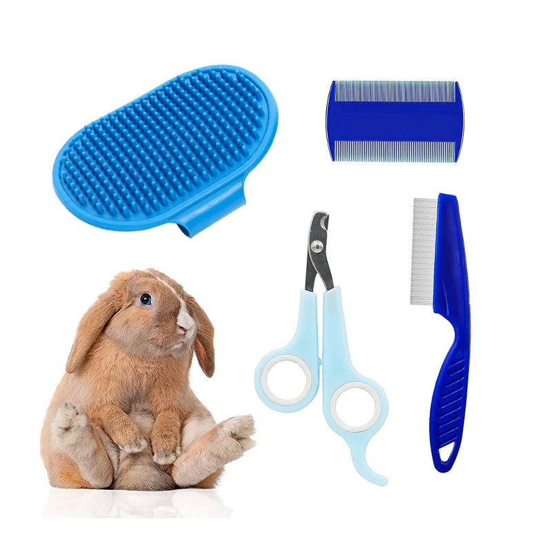 Kit de toilettage pour lapin, dissolvant de taches, peignes de nettoyage, coupe-ongles pour animaux de compagnie, shampoing Double face, brosse de bain pour cochon d'inde, lapin