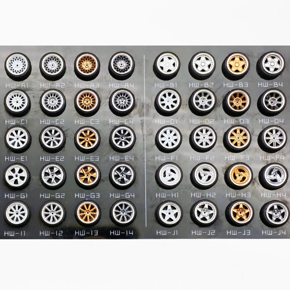 KicarHapp1/64-Jantes Métalliques ABS avec Caoutchouc pour Voiture Miniature, Pièces de Réaménagement Avant, Petite et Arrière