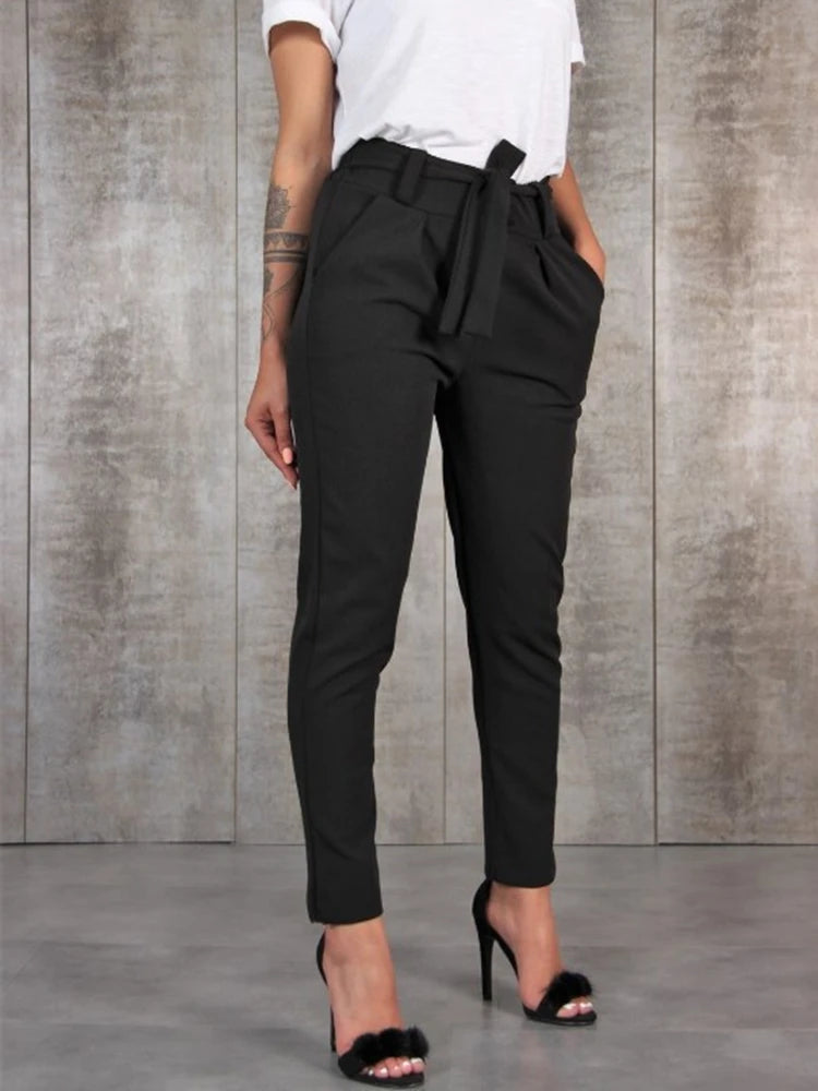 BornToGirl printemps été automne décontracté mince en mousseline de soie pantalon mince pour les femmes taille haute noir kaki vert pantalon femme pantalon