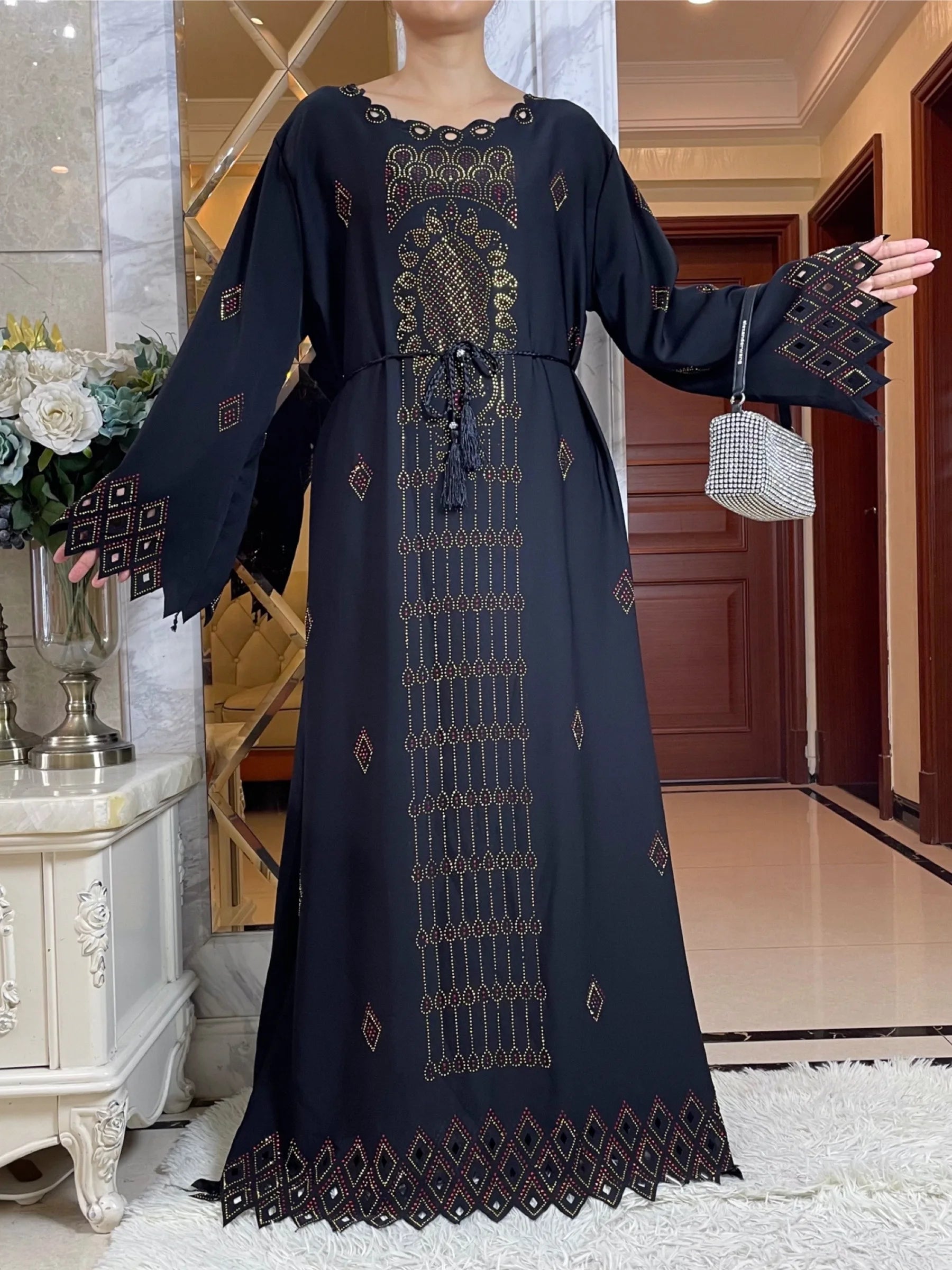 2024 mode diamants conception creuse Abaya Ramadan Eid fermé longue Abaya dubaï femmes robe musulmane modeste vêtements islamiques