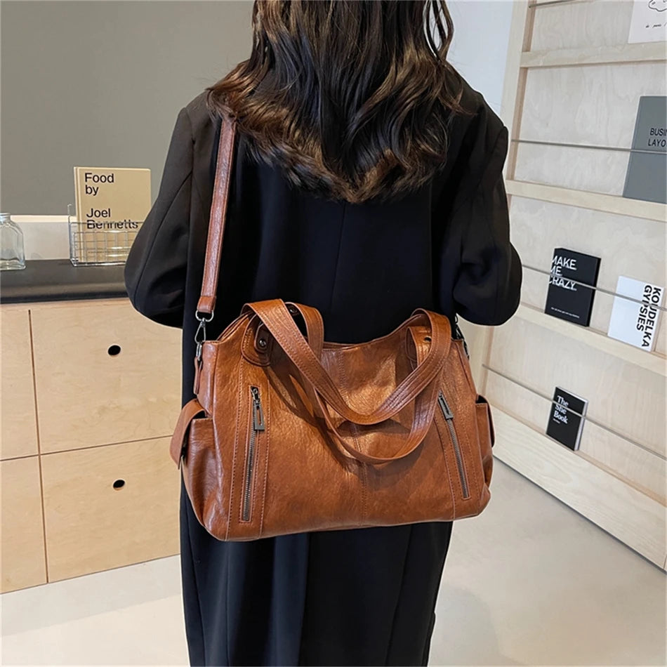 Sac à Main de Grande Capacité en Cuir Souple Hobos pour Femme, Grand Fourre-Tout de Style, Sacoche de Shopping