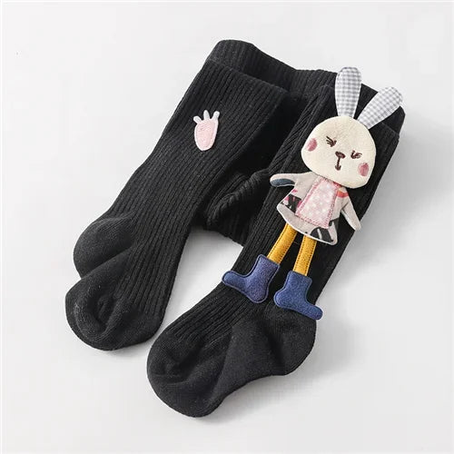 Knitted tights for girls, solid color children's tights, cartoon rabbit design, soft cotton, children's tights, autumn/winter, sizes 1-7T, pants, new