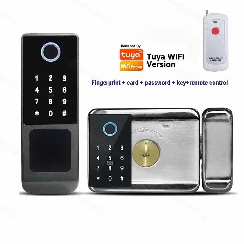 Serrure de porte intelligente électronique sans clé, serrure à empreintes digitales, étanche, Tuya, télécommande WiFi, Bluetooth, carte d'application TTLock, code numérique