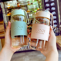 Bouteille en verre Portable de 340ML et 480ML, mignonne, résistante à la chaleur, pour boire de l'eau froide, du jus de thé, avec couvercle à vis, filet filtrant facile à transporter