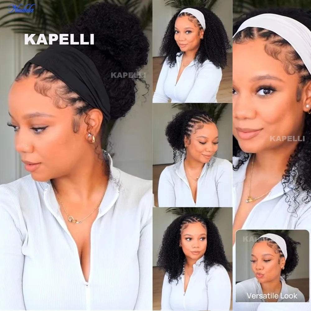 Demi-perruque cheveux humains crépus bouclés sans colle perruque cheveux humains prêt à porter 3 en 1 demi perruque avec cordon 250 densité bouclée demi-perruque