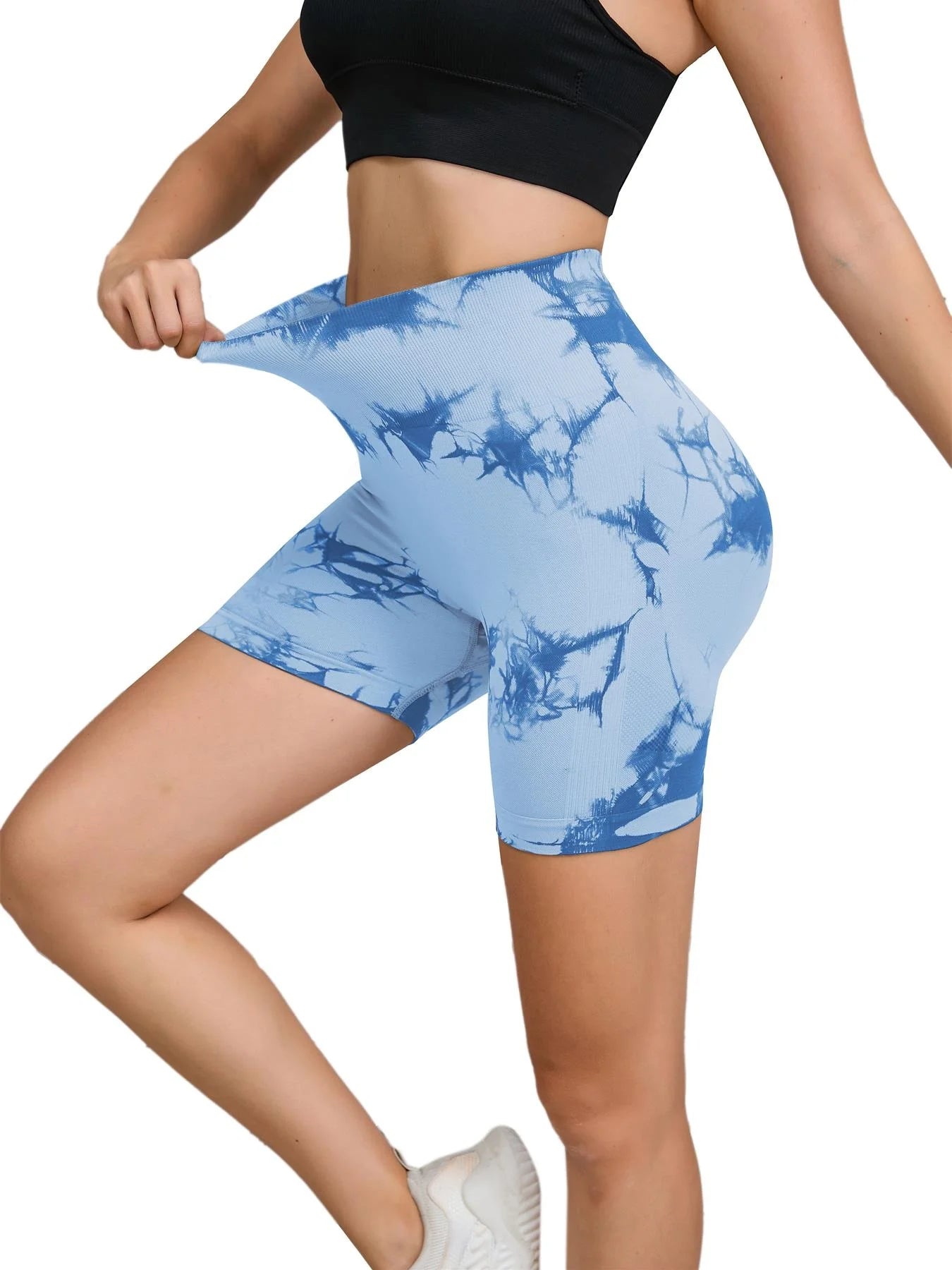 Pantalon de Fitness sans couture teint par nouage pour femmes, taille haute et levage des hanches, short serré de sport, course à pied, Sexy, pêche, Fitness, Yoga