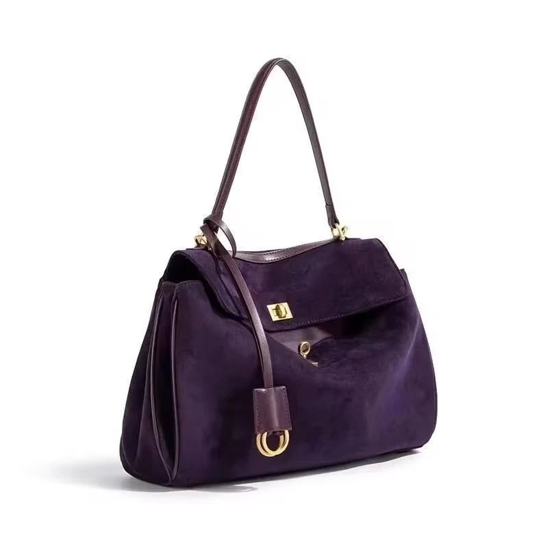 Sac à main de luxe pour femmes, café violet, marque avancée, Simple, fourre-tout en daim givré, sac à bandoulière de voyage pour banlieue
