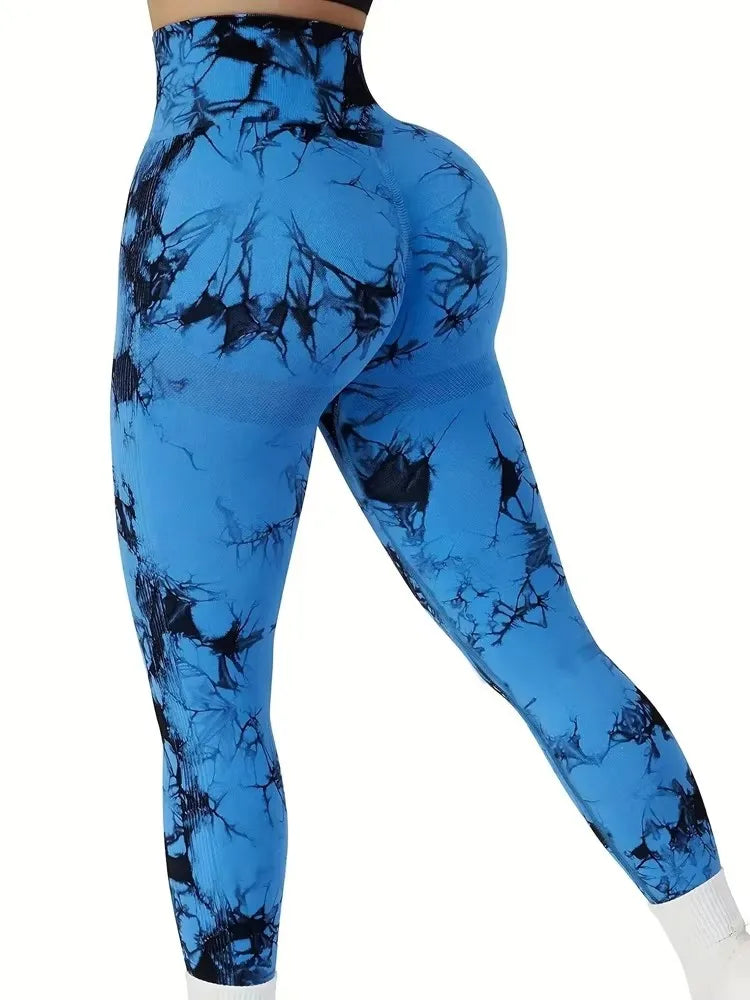 Collants femmes cravate colorant Leggings taille haute ascenseurs bout à bout contrôle du ventre Push Up sans couture pantalons de Yoga dames entraînement vêtements de sport