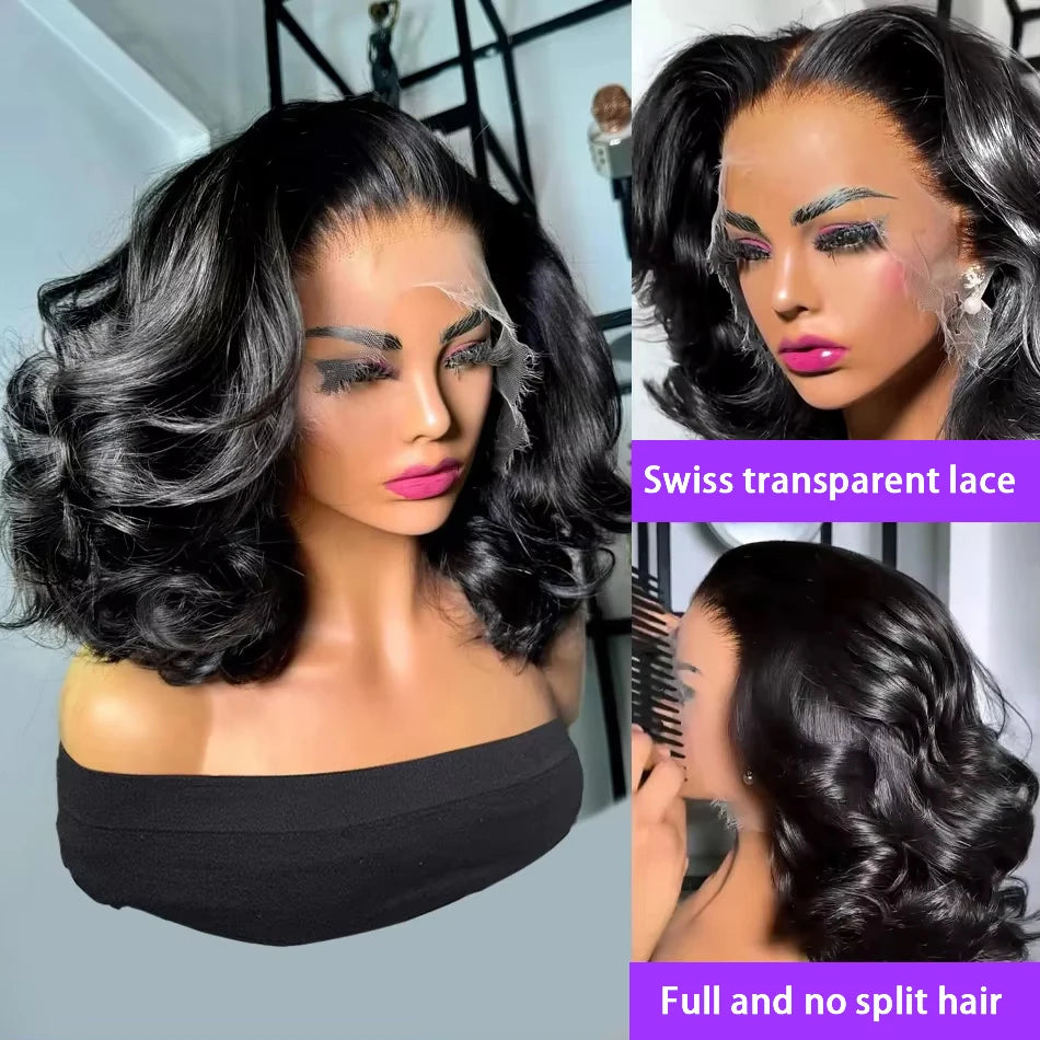 250% perruque de cheveux humains brésiliens vague lâche courte Bob perruque vague de corps 13X4 HD dentelle frontale perruque perruques de cheveux humains pour les femmes noires