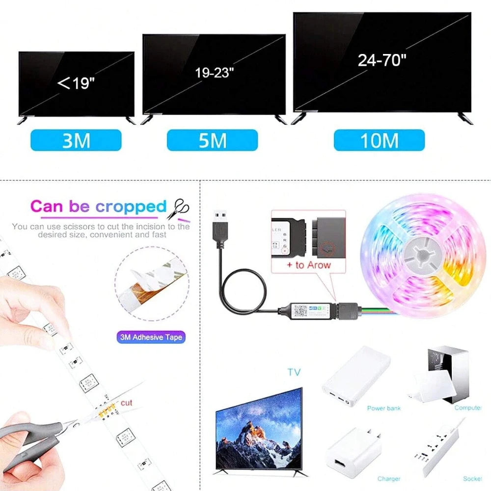 Bande lumineuse Led USB RGB, 5m, 10m, 20m, 30m, avec contrôle par application, ruban Flexible, pour la décoration de la pièce de la maison