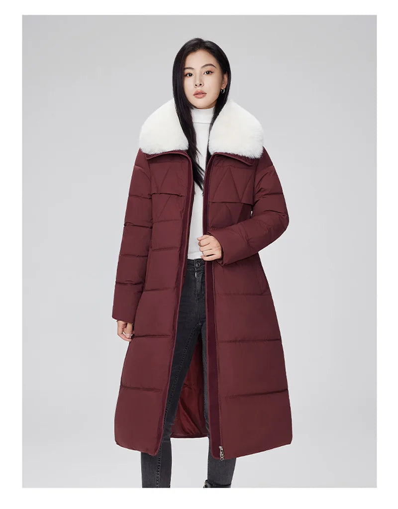 Parka d'hiver à col en fourrure pour femme, veste x-longue rembourrée en coton, manteau épais et chaud, Streetwear avec ceintures, vêtements d'extérieur Slim, à la mode, 2025