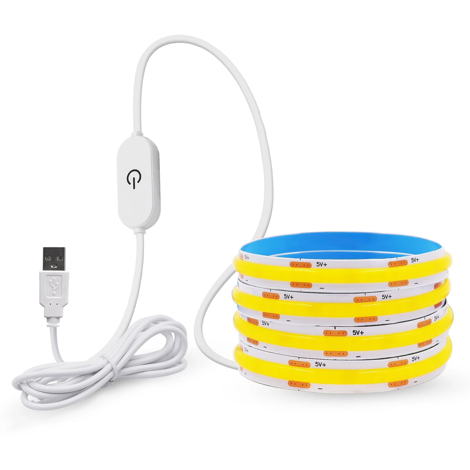 5V USB LED Strip Light, 320 LEDs/M COB, Dimmable Touch Sensor Switch/Push Switch, DIY, TV Mirror, Backlighting, Night Light for Room